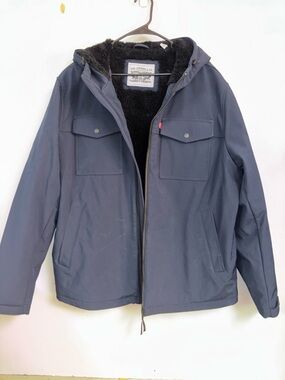 Levi's Navy Hooded Jacket with Black Sherpa Lining